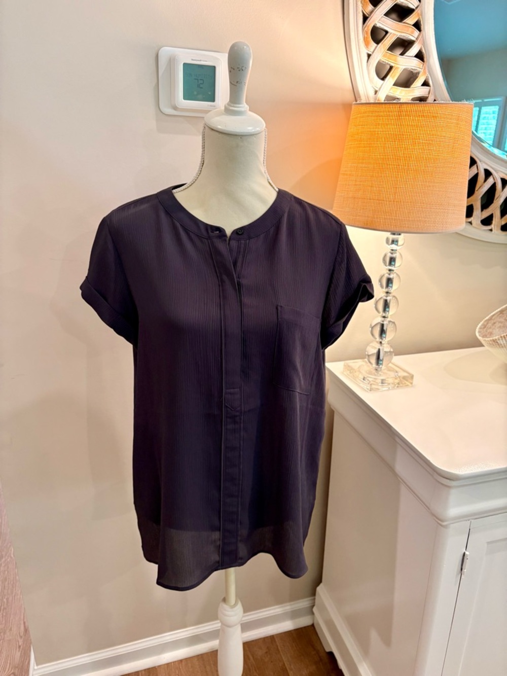 Simply Vera Vera Wang Navy Short-Sleeve Button-Front Blouse